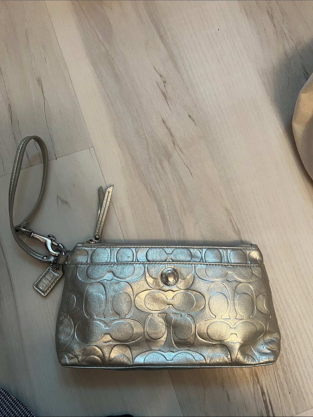 Coach Metallic Silver Signature Wristlet Clutch